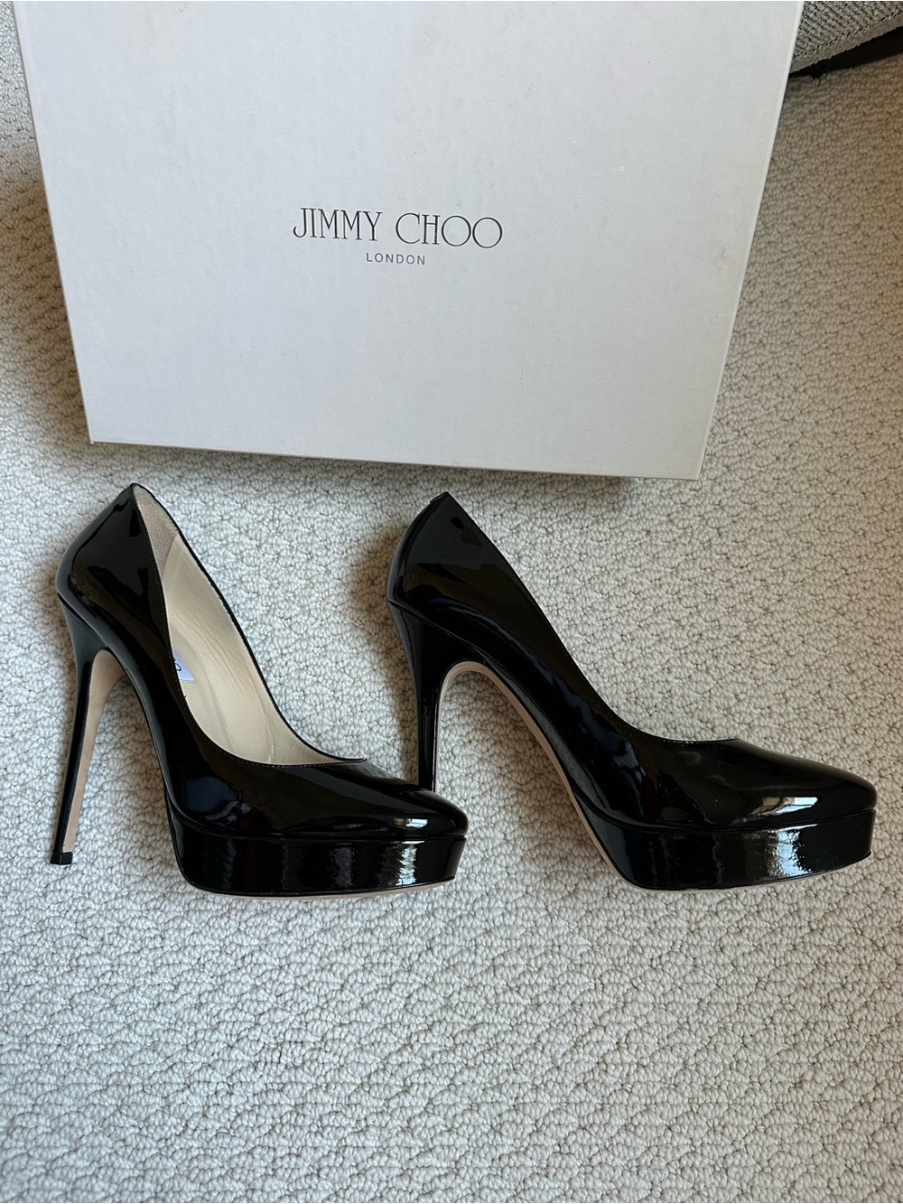 Jimmy Choo Cosmic Black Patent Leather Platform Stiletto Pumps - Picture 5 of 8